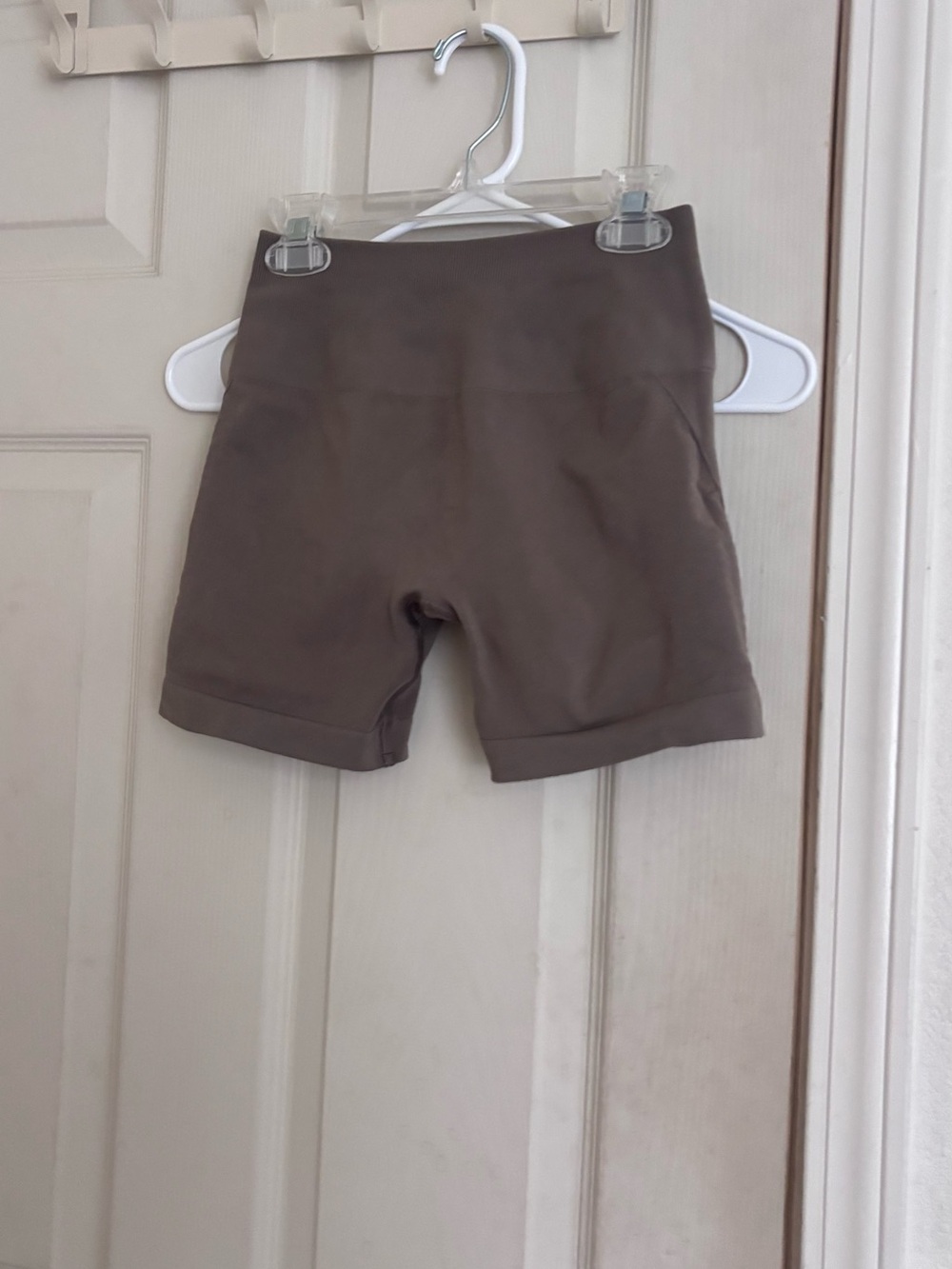 Alphabet High-Rise Stretch Bike Shorts — Taupe